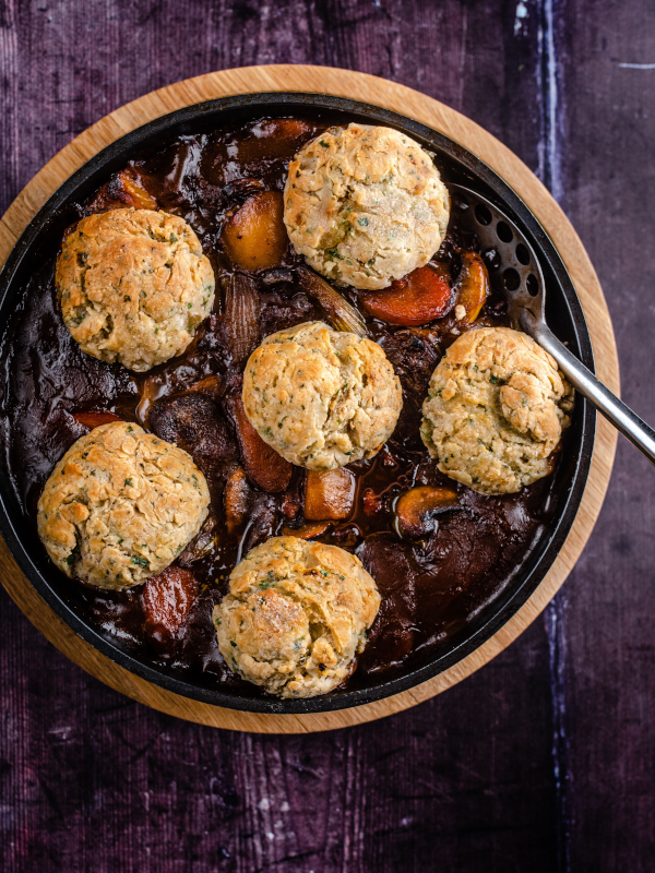 Venison stew with bacon & parsley dumplings